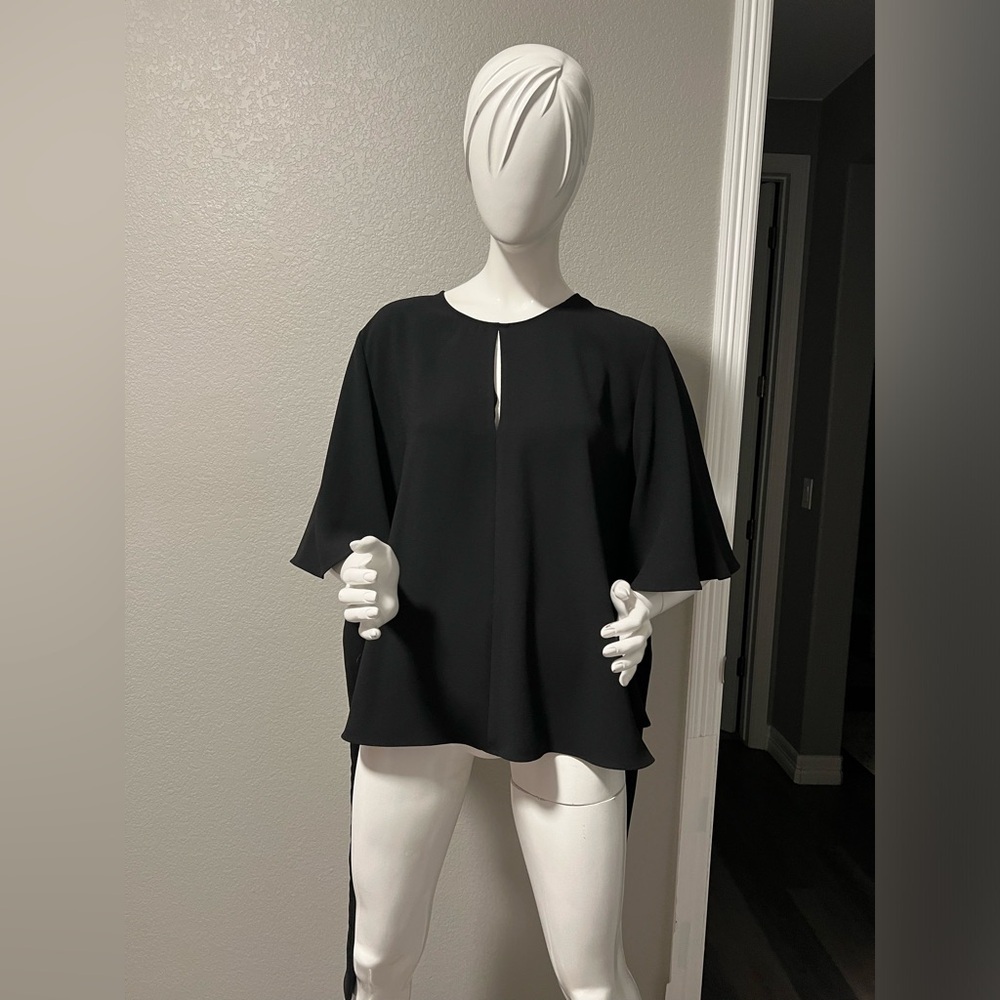 Zara Black Flowy Top Blouse Tie Bow Bell sleeves Size XXL